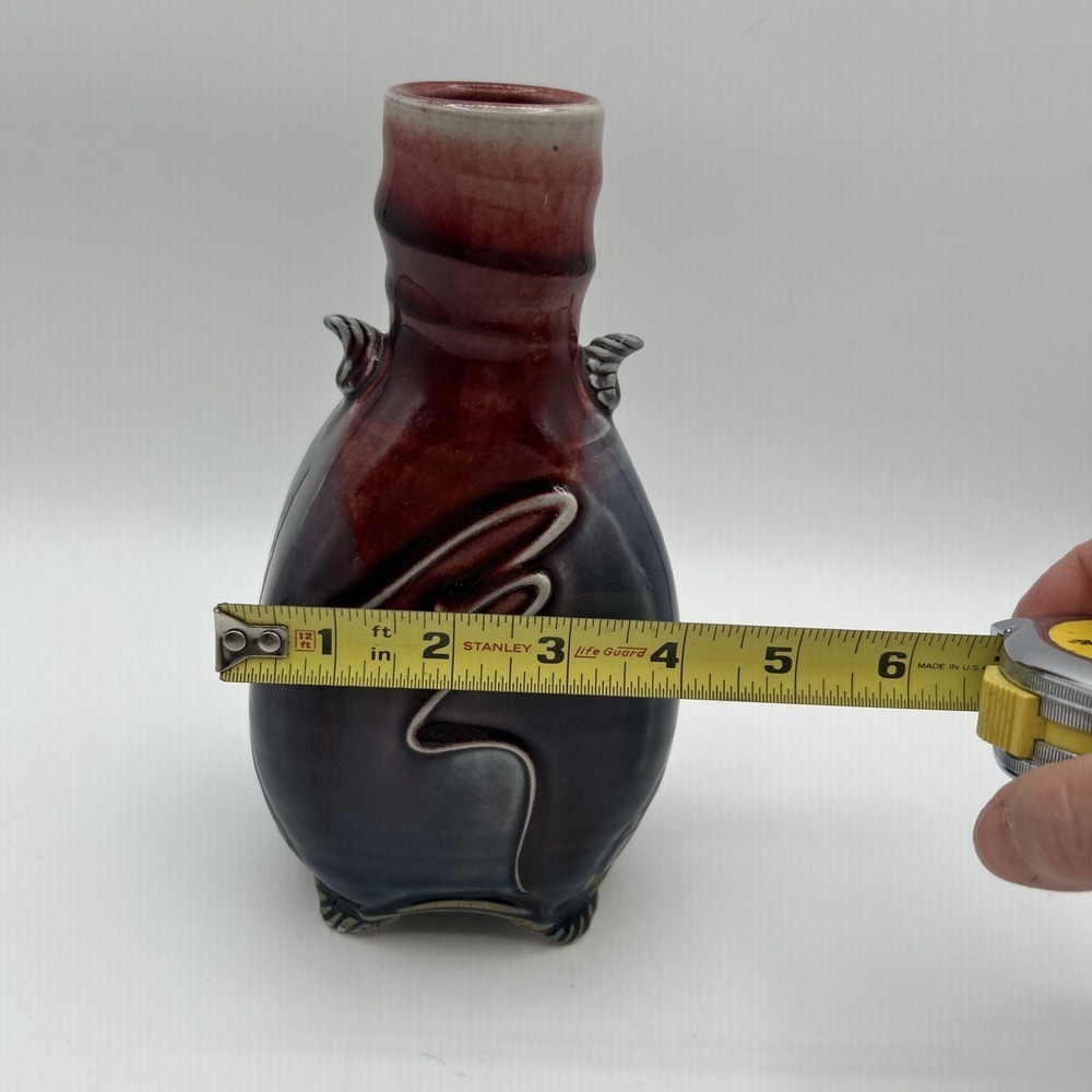James Sankowski Ballston Lake Pottery Vase OS Red Blue Glazed Footed Signed - Picture 10 of 10